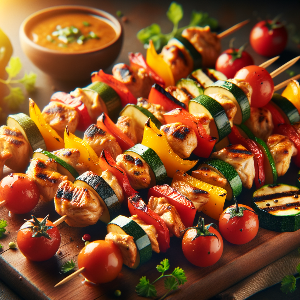 Gegrillte Hähnchenspieße mit Gemüse